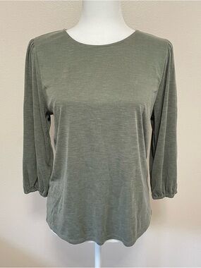 GREEN ENVELOPE Los Angeles Balloon Sleeve Blouse Shirt Heather Green Made in USA